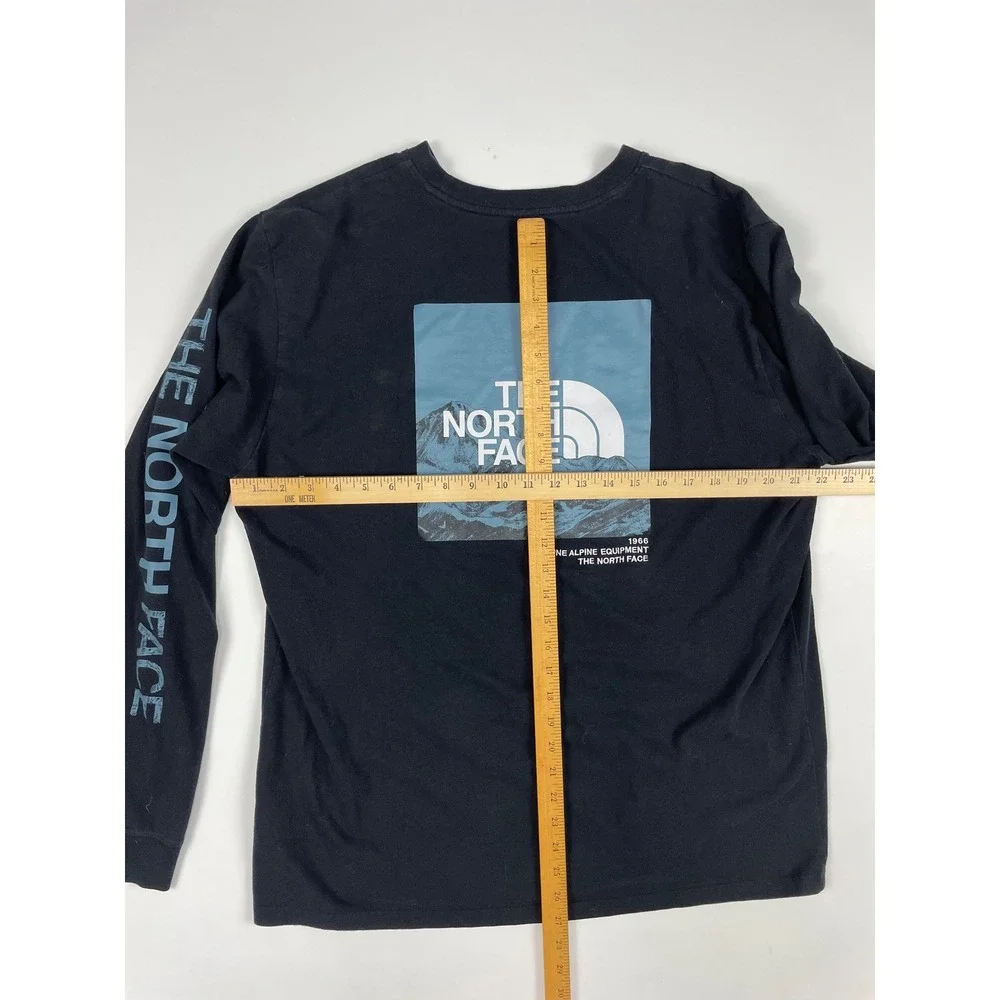 The North Face Mens XL Long Sleeve Graphic T-Shirt Black Mountain Logo Tee